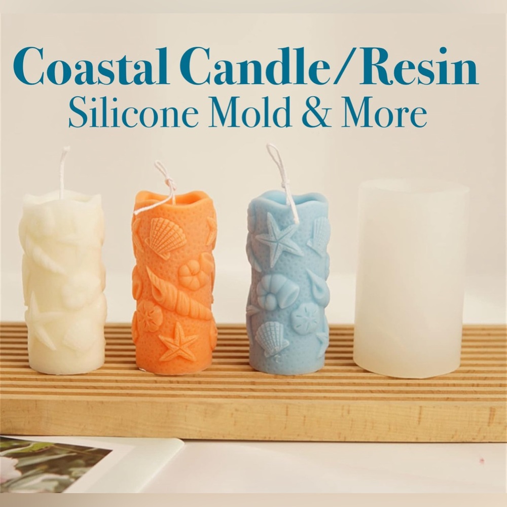 New SILICONE PILAR MOLD COASTAL NAUTICAL DIY CANDLES RESIN SHELLS STARFISH MICA